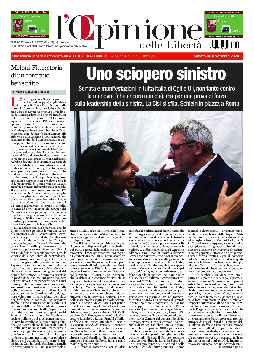 Prima-pagina-opinione della liberta-edizione-di-oggi-2024-12-02